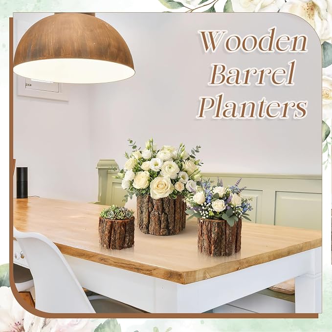 24 Pcs Wooden Vase for Centerpieces Wedding Flower Table Centerpieces Woodland Party Decor Rustic Farmhouse Bark Stump Buckets Vintage Planter Pots for Garden Baby Shower Window Home (L+m+s)