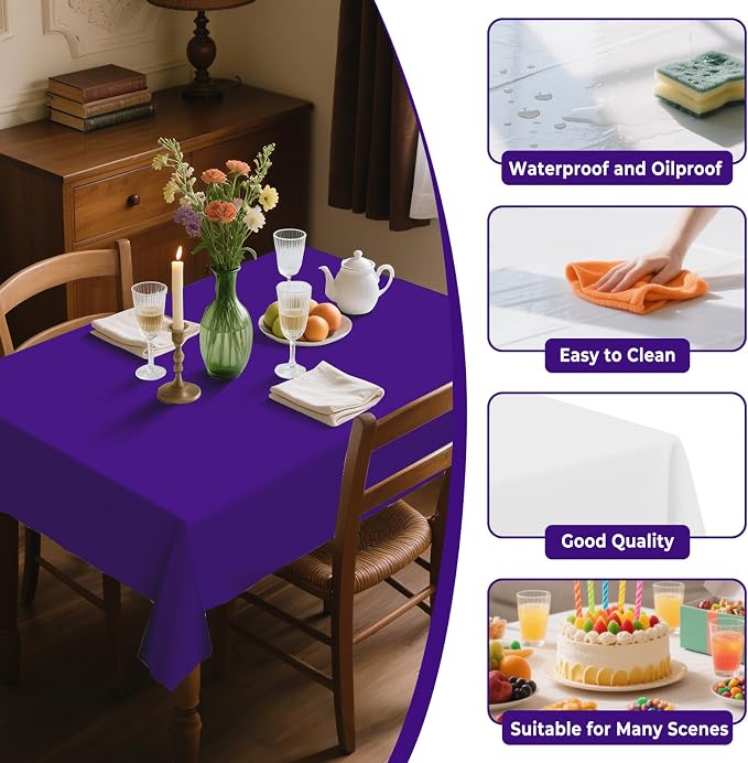 54IN X 320FT Plastic Table Cover Roll with Cutter Box, Cut to Size Plastic Table Cloths for Parties, Birthday, Disposable Tablecloth Roll for All Shape Tables (Purple, 54 Inch X 320 Feet)