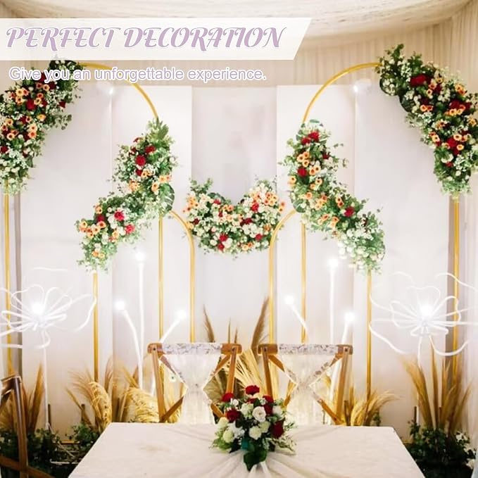 Metal Arch Stand and Cover Set,1 Light Purple Spandex Fitted Backdrop with 1 Gold Wedding Arched Stand Frame for Parties Birthday Baby Shower Bridal Banquet Decoration (6.6FT)