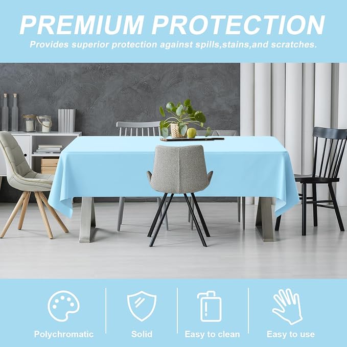 54IN X 320FT Plastic Table Cover Roll with Cutter Box, Cut to Size Plastic Table Cloths for Parties, Birthday, Disposable Tablecloth Roll for All Shape Tables (Light Blue, 54 Inch X 320 Feet)