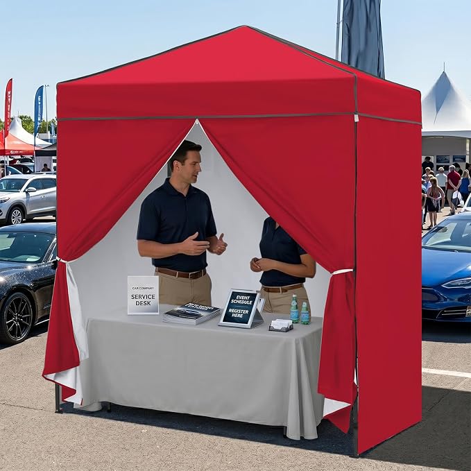 EAGLE PEAK 6x4 Instant Pop Up Canopy Tent with 4 Side Wall Panels, Straight Leg Sun Shelter, Portable Canopy with Carry Bag for Camping, Beach & Sports, Red