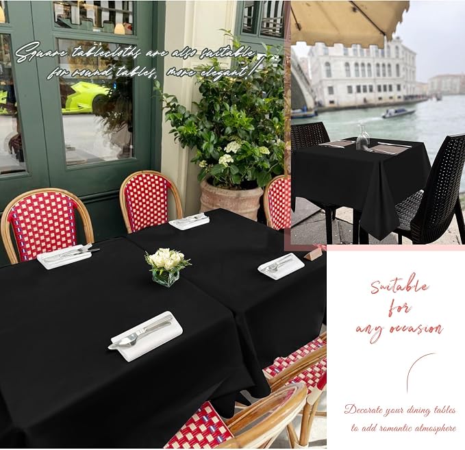 Showgeous 12 Pack Black Square Tablecloth 52 x 52 Inch, Wrinkle Resistant Washable Polyester Fabric Table Cloth for Wedding Dining Party Card Table