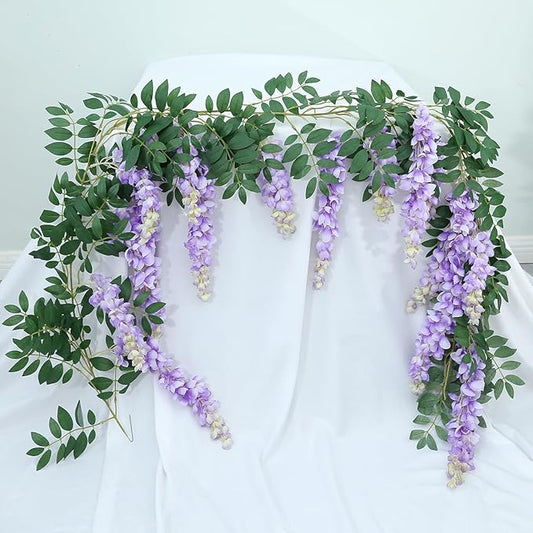 1pc/2pcs Encrypted Flower Vine Wisteria Artificial Flowers Garland,White Wisteria Hanging Flowers Flower Garland Decorations for Home Garden Outdoor Ceremony Wedding Arch Decoration (Purple, 1pc)