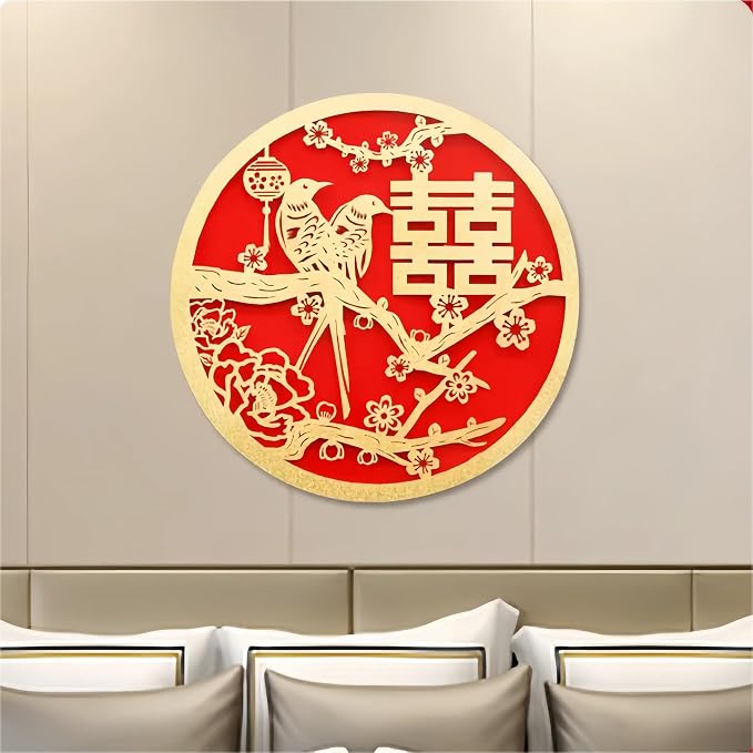 6PCS Chinese Wedding Decoration Set with Double Happiness Couplets - Chinese Style Wedding Theme for Door and Wall, Symbolic Cultural Significance, Bride and Groom, Special Party Decoration
