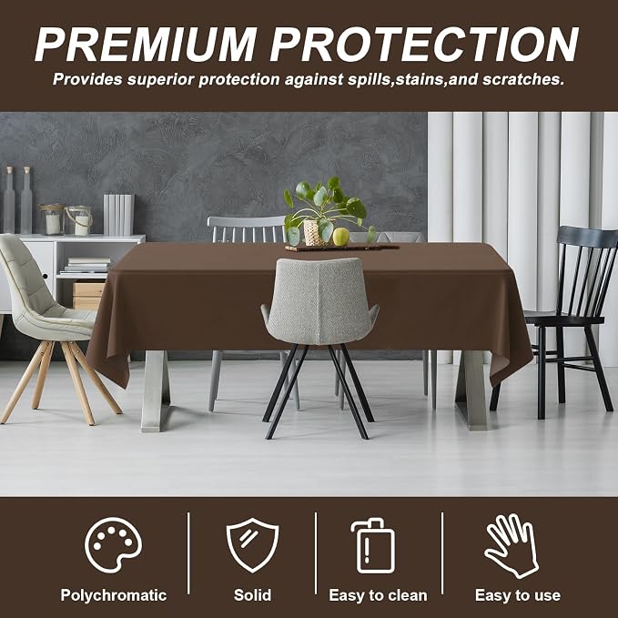 54IN X 160FT Plastic Table Cover Roll with Cutter Box, Cut to Size Plastic Table Cloths for Parties, Birthday, Disposable Tablecloth Roll for All Shape Tables (Brown, 54 Inch X 160 Feet)