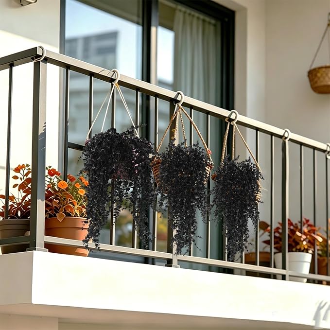RECUTMS Black Artificial Hanging Gothic Plant 31.5" Fake Fall Greenery Vine | 3Pcs Artificial Greenery for Outdoors,UV Resistant Faux Ivy,Plastic Plants for Indoor Outdoor Halloween Garden Decoration