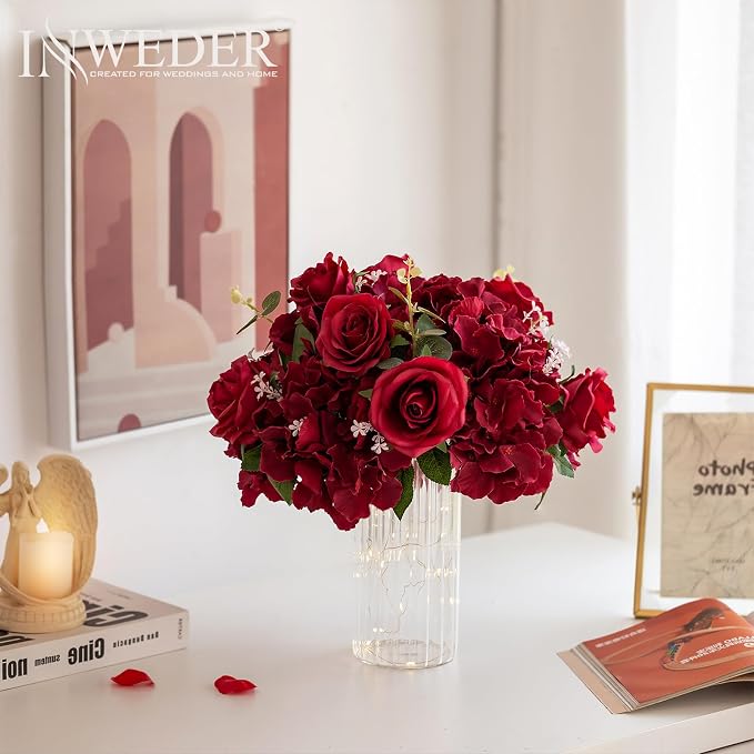 Red Roses Flowers Balls for Centerpieces: 2 PCS 14.2" Diam Flower Centerpieces for Tables in Wedding Reception Decorations Arrangement for Party Celebration Planners