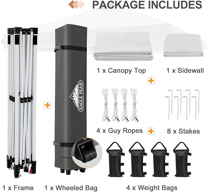 EAGLE PEAK Commercial Canopy 12x12 Pop Up Canopy Tent with 1 Sidewall, Easy Setup Heavy Duty Instant Event Shelter for Vendors & Markets, Outdoor Sun Shade, White