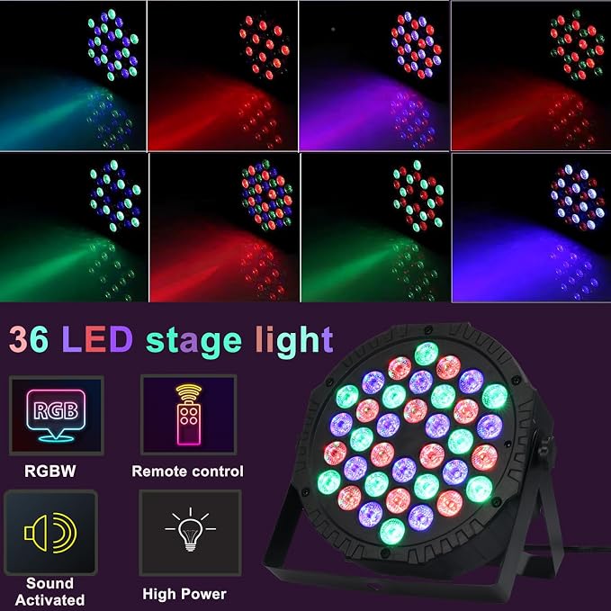 Stage Lights Dj Lights 9-Mode RGB led Party Light with Remote Control Sound Activation DJ Uplighting Indoor Events Bar Outdoor for Christmas Halloween Disco Wedding (2 Pack)