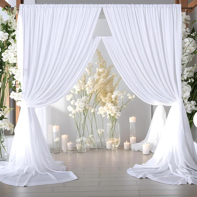 60ft x 10ft Wrinkle Free White Backdrop Curtains for Parties Wedding, 12 Panels 5x10ft Silky Soft Polyester Photo Backdrop Drapes for Party Birthday Baby Shower Photography Cloth Background