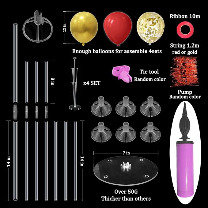 ZJDHPTY 4Set Red Gold Balloon Stand Table Centerpieces Party Decor | Christmas Decorations,Birthday Graduation Anniversary Wedding Valentine 49ers Party Decor,Lunar New Years Party Supplies