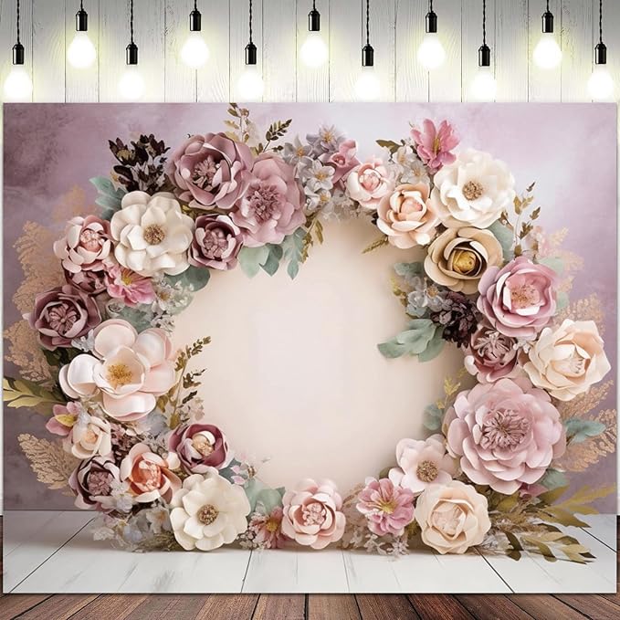 10x5ft Wedding Backdrop Purple Pink Floral Theme Photography Background White Flower Garland Green Leaves Bridal Shower Banner Decorations Girls Birthday Party Baby Portrait Photo Booth Prop