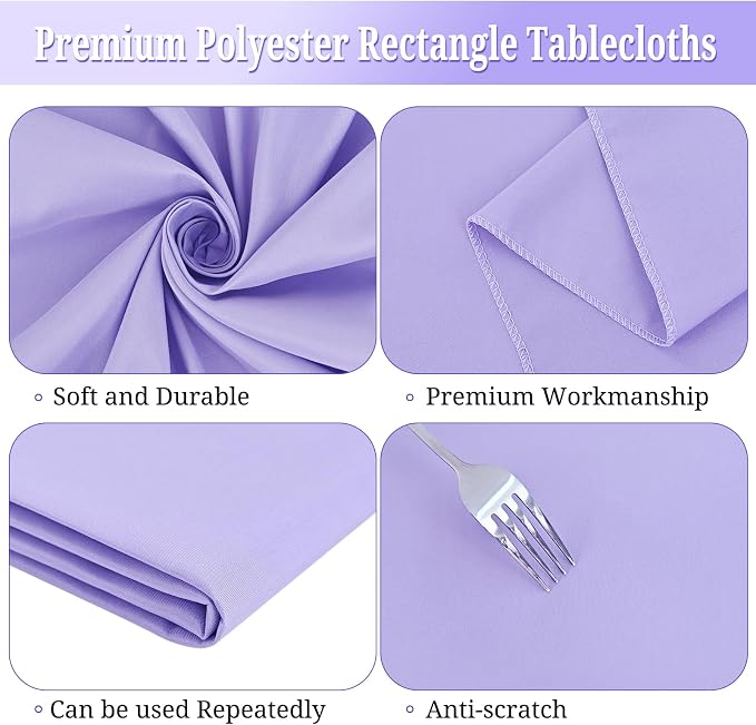 10 Pack 60 x 102 Inch Rectangle Tablecloth, Purple Tablecloth for 6 Feet Rectangle Tables, Stain and Wrinkle Resistant Washable Fabric Table Cloth for Wedding Dining Table Buffet Parties Camping