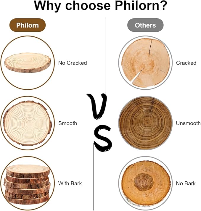 Philorn Wooden Circles for Centerpieces 6Pcs 6.3-7 inch Wood Slices Tree Stump Decor with Bark, Wooden Rounds Unfinished Wood Base Wood Slabs for Centerpieces Wedding Decor, DIY Painting Crafts