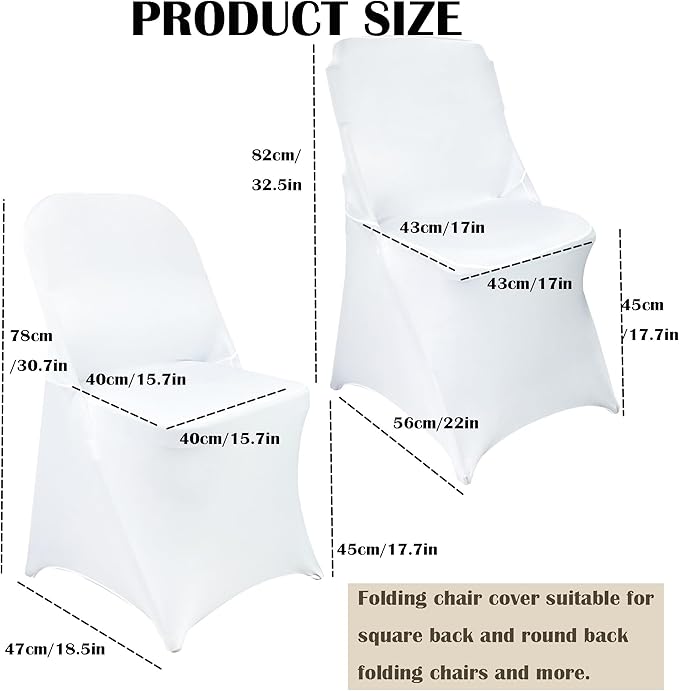 10PCS Stretch Spandex Folding Waterproof Chair Covers,Universal Fitted Chair Cover Protector for Wedding Party Banquet Holidays Celebration Decoration(White)