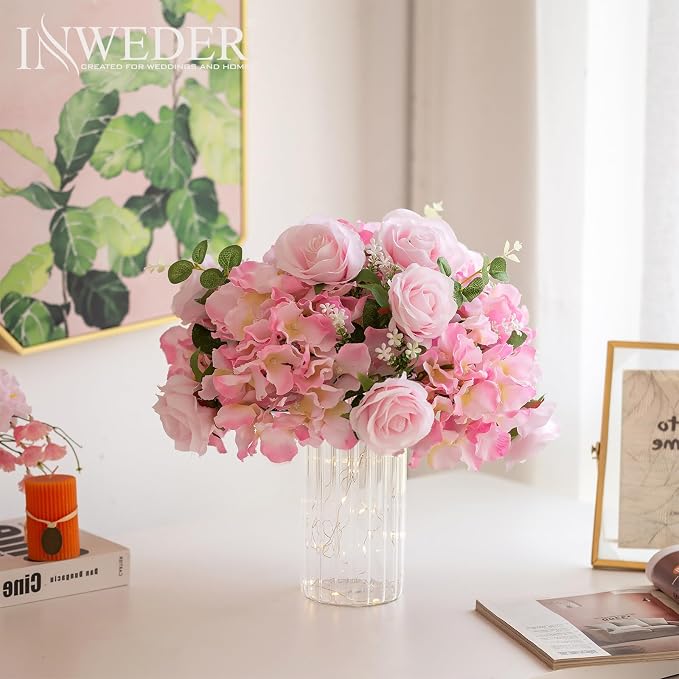 Pink Flowers Balls for Centerpieces: 10 PCS 14.2" Diam Flower Centerpieces for Tables in Wedding Reception Decorations Arrangement for Party Celebration Planners