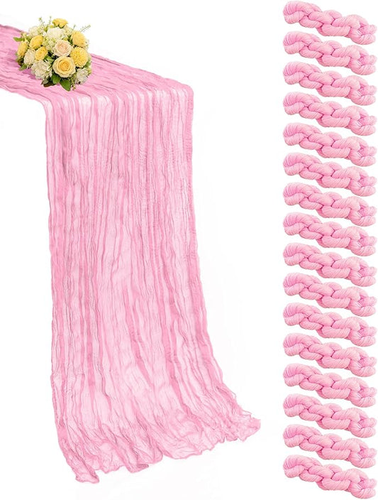 16 Pack Pink Valentine's Day Cheesecloth Table Runner 21x120 Inch Gauze Table Runners Reusable Polyester 10ft Boho Rustic Cheese Cloth Table Runner for Wedding Party Baby Shower Birthday