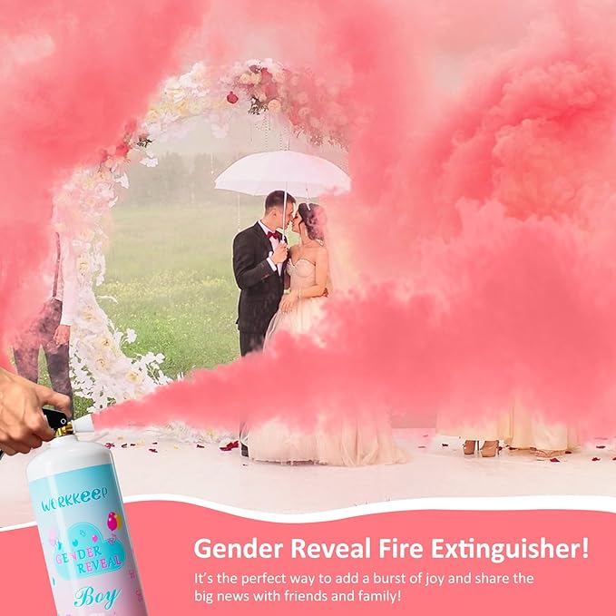 Giant Gender Reveal Fire Extinguisher: 2 Packs Pink Gender Reveal Ideas Only for Baby Girl with 100% Biodegragable for Gender Reveal Decorations - 20+ Feet (Pink)