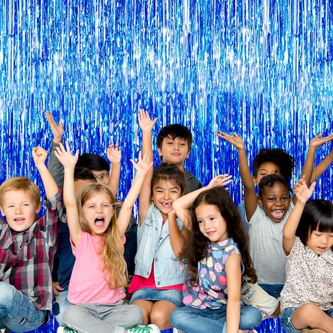 GOER 3.2 ft x 9.8 ft Metallic Tinsel Foil Fringe Curtains Party Photo Backdrop Party Streamers for Birthday,Graduation,New Year Eve Decorations Wedding Decor (Navy Blue,2 pcs)