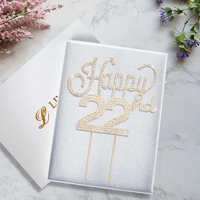 LINGTEER Happy 22nd Birthday Gold Rhinestone Cake Topper - Cheers to 22nd Birthday 22 Years Old Party Cake Centerpieces Topper Decorations Gift Sign.