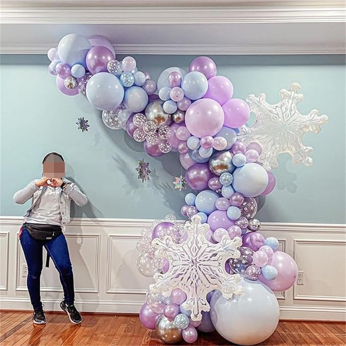 Winter Wonderland Balloon Arch Garland Kit, Baby Blue Purple Balloons with Spike Star Snowflake Foil Balloons for Ice Wonderland Christmas Baby Shower Snow Princess Birthday Party Decorations Supplies