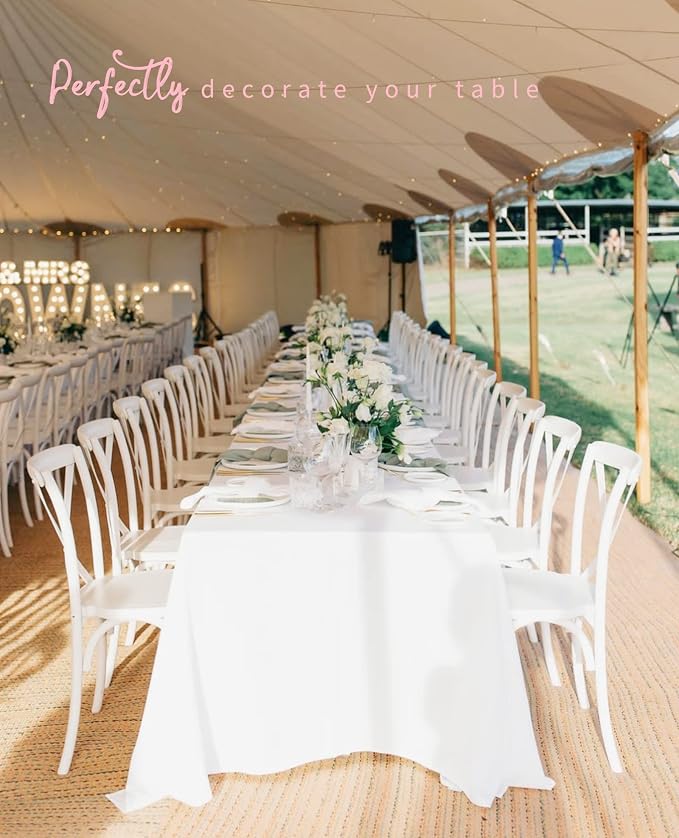 Pesonlook 12 Pack White Tablecloth-60 x 126Inch Rectangular Tablecloth Polyester Washable Fabric Table Cover for 8 Feet Rectangle Tables, for Wedding/Buffet Party/Dining Table/Events