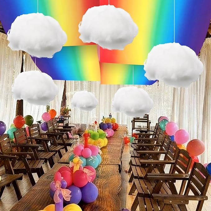 9 Pcs Rainbow Party Ceiling Decorations Kit Include 12 x 2 ft Rainbow Fluorescent Light Covers 6 Packs 3D Cloud Props Hanging Decor for Classroom Birthday Nursery Daycare Decor