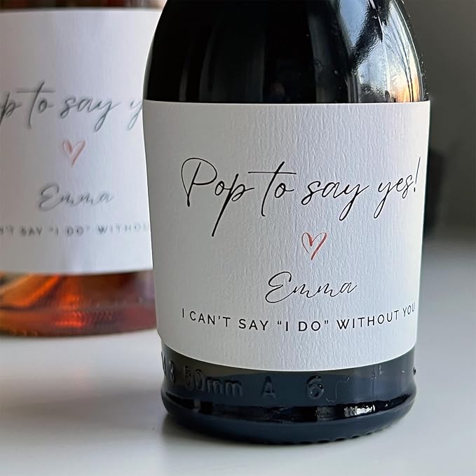 12 Mini Champagne Bottle Label, Premium Textured Stickers, Proposal Idea for Bridesmaids, Maid of Honor & Matron of Honor (Pop to Say Yes, Mini (2x3.5))