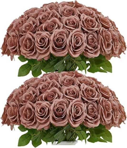 50pcs Dusty Roses Artificial Flowers Bulk,Fake Roses Silk Flower with Stems Realistic Flowers for Wedding Centerpiece Home Party Decor