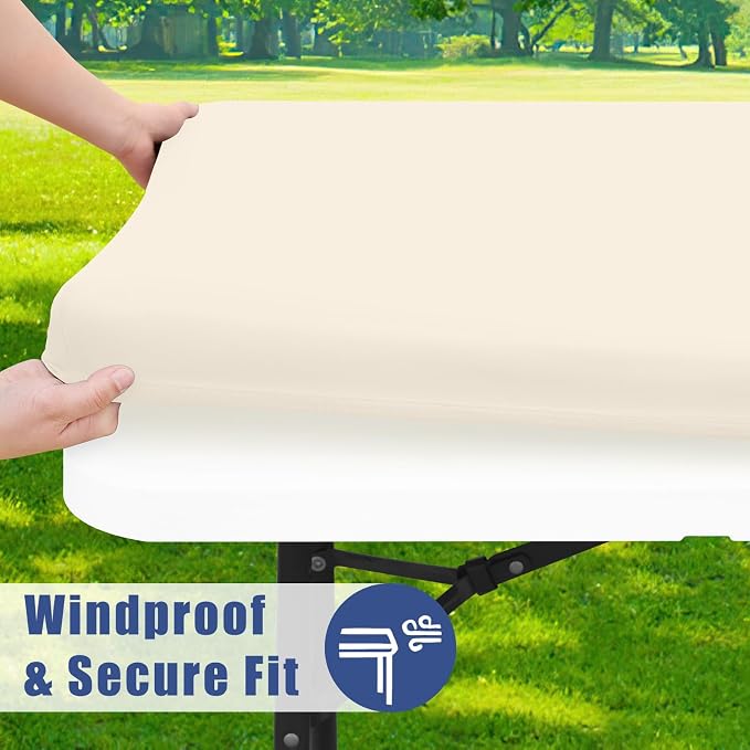 Moosfor Spandex 5 Foot Rectangle Table Cloth 4 Pack, Elastic Fitted Tablecloths for Picnic, Stretch Washable Patio Table Cover for Outdoor, Camping, Banquet and Parties (Ivory, 30"x60")