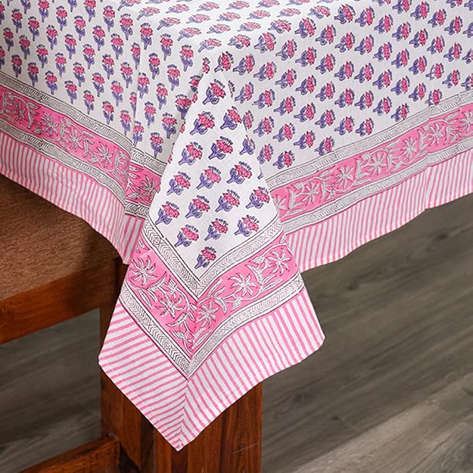 CPC Tablecloth 100% Cotton 72x190 Inch Indian Block Print Rectangle Table Cover, Pink Table Cloth for Weddings, Spring/Summer, Barbeque - Pink Sapphire