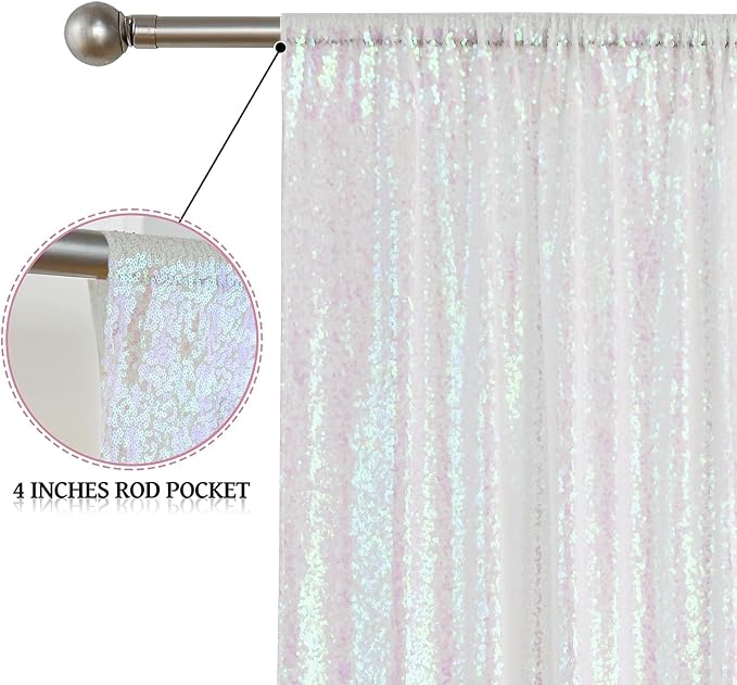 Sugargirl White Iridescent Sequin Backdrop Curtain 6 Panels 2FTx8FT Glitter White Iridescent Background Drapes Sparkle Photography Backdrop for Party Wedding Birthday Wall Decoration