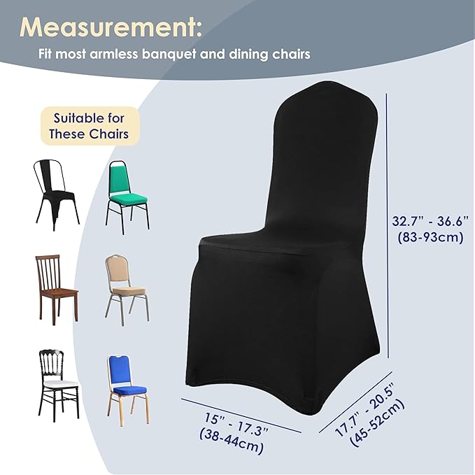 Craft And Party 30 Pack Black Spandex Chair Covers – Stretch Polyester Slipcovers for Wedding, Banquet, Party & Dining Chairs – Flat Front Design, Universal Fit