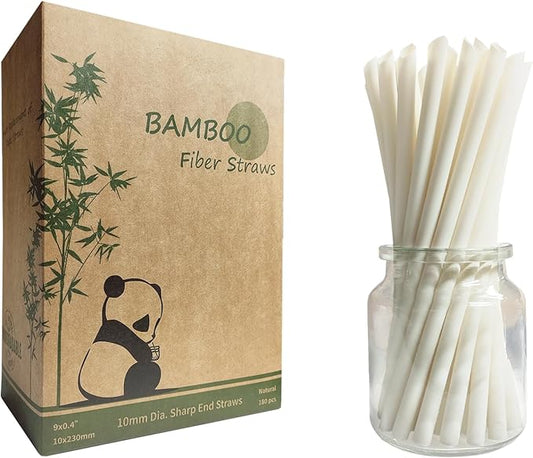 Biodegradable Bamboo Jumbo Smoothie Straws 180 Pack, 10mm Wide Mouth Disposable Bamboo Boba Straws Made of 100% Natural Plant Fiber