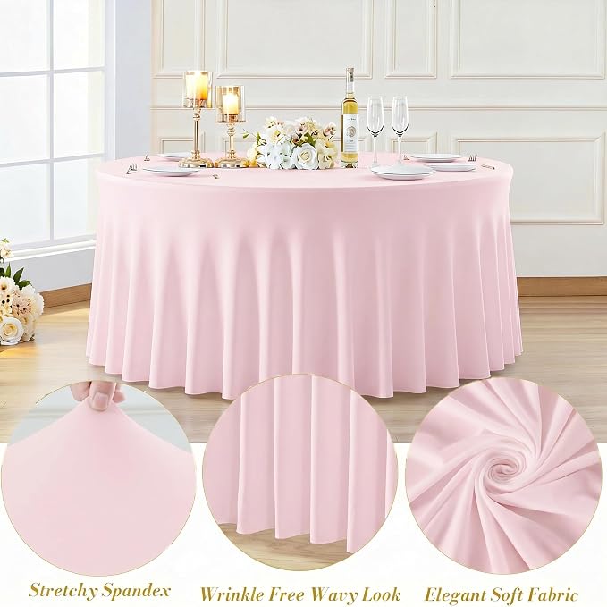 10 Pack Pink Round Spandex Tablecloths for 60in Tables, 120 Inch Stretch Fitted Table Skirts, Wrinkle-Free Washable Polyester Covers for Wedding, Banquet & Party