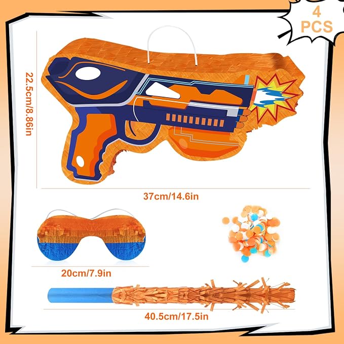 22.5cm x 37cm Dart Piñata for Dart Party Decorations, Gun Piñata Dart Theme Piñata for Dart Battle Birthday Party Supplies Dart War Party Decorations