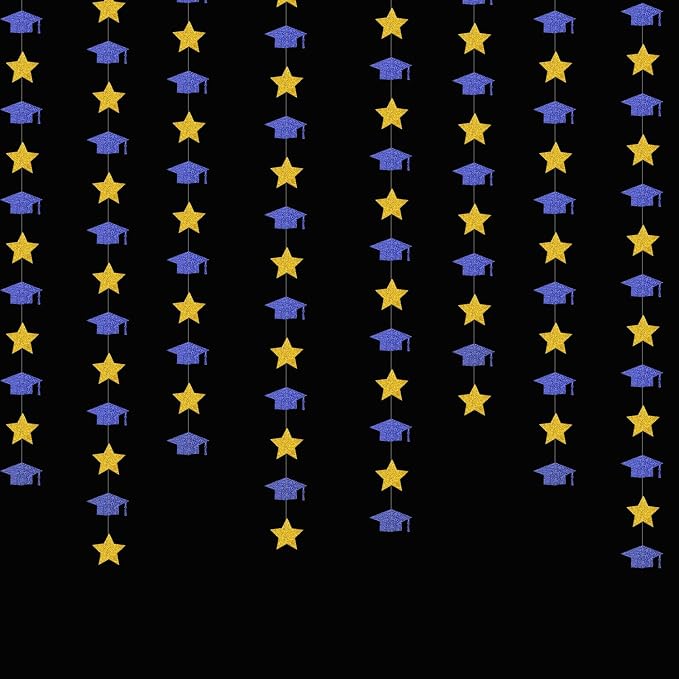 Navy-Blue Gold Graduation-2026 Class Party-Decorations - Congrats Grad Hat Star Banner Streamers Garland,Senior High School Night College Congratulations Decor Supplies Ouruola