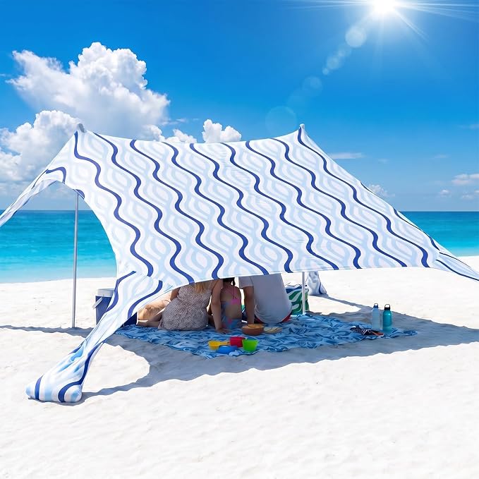 Sekey Aluminum Beach Shade Sun Shelter UPF 50+ - 6.5x6.5 FT Portable Beach Canopy with Windproof Rope & Stability Poles, Easy Setup Outdoor Tent for Camping, Backyard, Fishing, Picnics