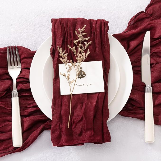 50 Pack Burgundy Red Cheesecloth Napkins Spring Summer Cloth Napkins Washable Set of 50 Bulk 21x21 Inches for Wedding Baby Bridal Shower Birthday Dinner Party Table Decor