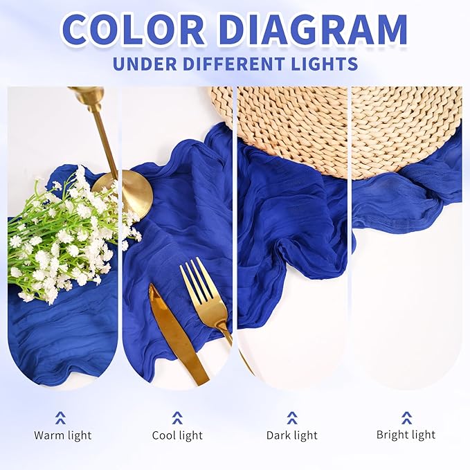 6 Pack Royal Blue Table Runner, Cheesecloth Table Runner Long Romantic Semi Sheer Rustic Boho Gauze Table Runners for Wedding Bridal Shower Birthday Party Decorations(17.7×108 Inch)