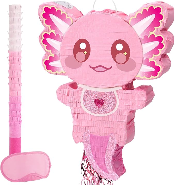 WERNNSAI Pink Axolotl Piñata - Axolotl Party Game Girl Pink Piñata Baby Shower Favors Under the Sea Birthday Party Decorations for Ocean Amphibious Animal Lovers Supplies