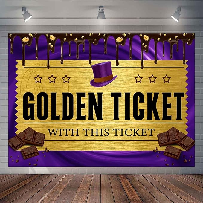 10x8FT Golden Ticket Backdrops Chocolate Factory Backdrop Candy Photo Backdrop for Birthday Kids Girls 1st Party Decorations Banner Photo Props Supplies TAYBDJ857
