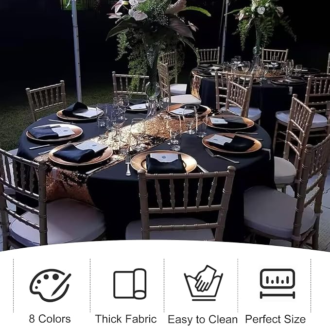 4 Pack Round Tablecloth 90 Inch Black Polyester Washable Fabric Table Covers for Wedding Dining Table Buffet Parties Banquet Decor