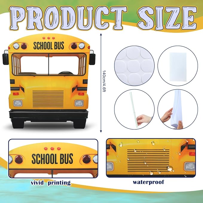 Amyhill 4.6ft School-Bus Cardboard Cutout Stand Up Life-Size Back to School Party Decorations First Day of School Photo Booth Standup for Welcome Party Supplies