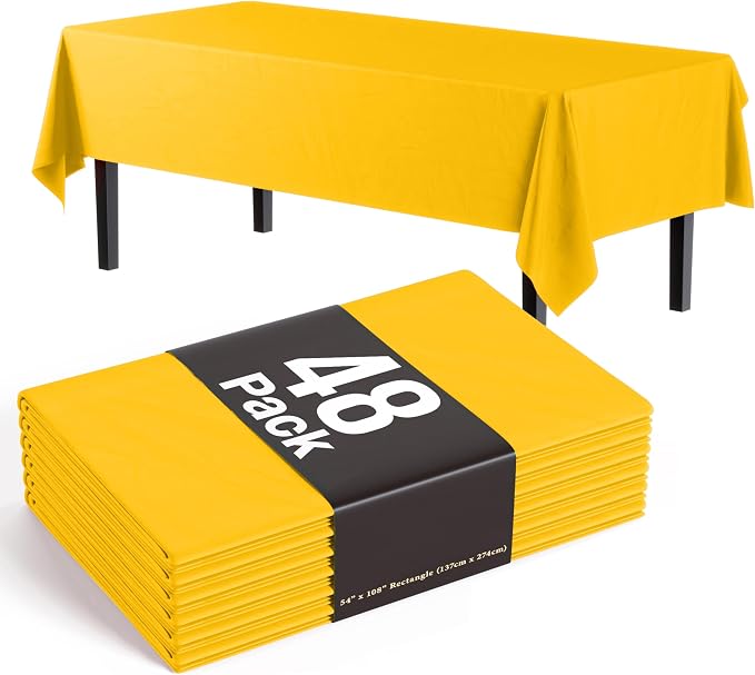 Exquisite Yellow Tablecloths for Rectangle Tables 48 Pack Plastic Table Cloth Disposable 54" X 108" Yellow Table Cloths Rectangle Tablecloth Plastic Tablecloths Rectangular Party Supplies
