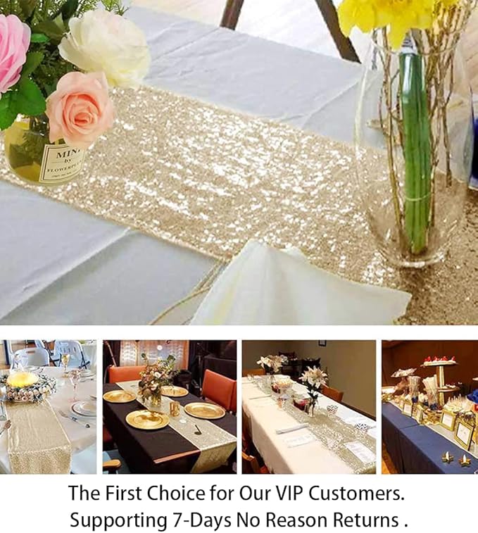 ShinyBeauty Dining Table Runners 10 Packs of 12 X 108 Sequin Table Runner Light Gold Coffee Table Runner Christmas Table Runner 108 Inches Long for Outdoor Thanksgiving Kitchen Party Wedding Dining