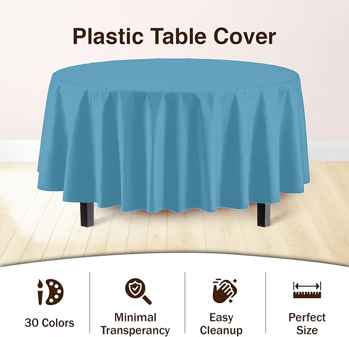 Exquisite Sky Blue Round Tablecloths Plastic Table Cloth Disposable 48 Pack 84" Inch Round Table Cloth Disposable Sky Blue Tablecloths Plastic Tablecloth Indoor/Outdoor Tablecloth Party Supplies