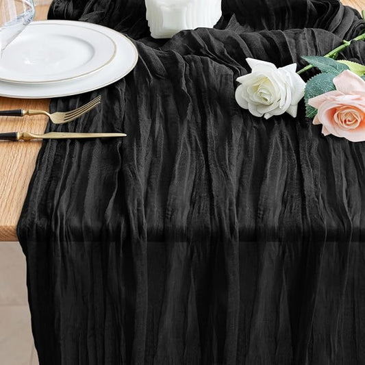 Wokceer Cheesecloth Table Runner Black 10FT Boho Gauze Christmas Cheese Cloth Table Runner for Party Long Rustic Sheer Table Runners for Baby Bridal Shower Wedding Easter Table Decor