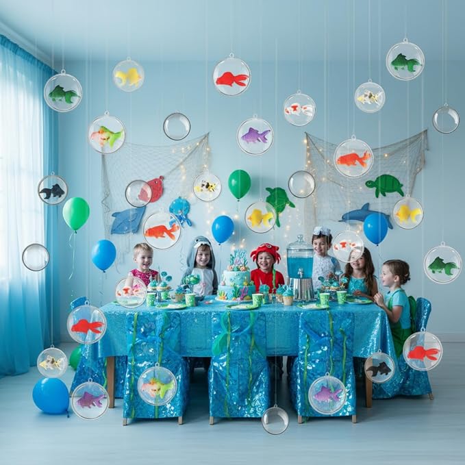 Soulchen 53 Pcs Under The Sea Party Decorations 30 Bubble Hanging Decor Ornament 3 Sizes with 22 Floating Plastic Fish and Line Mermaid Birthday Decor for Summer Beach Ocean Party Supplies