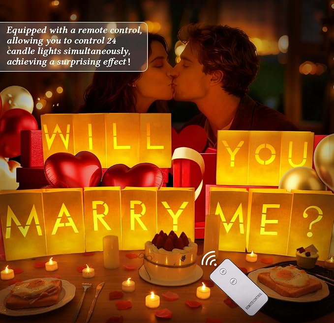 Will You Marry Me Sign Marry Me Light Up Letters with 24 LED Lights Candles | Marry Me Sign Proposal Decorations with Remote Control for Favorite People Outdoor Indoor